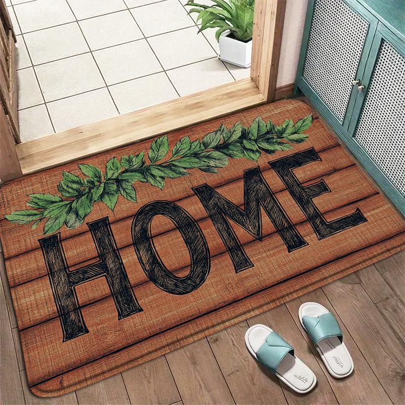 Brown Home Black Handwritten Carpet Mat Anti-Slip Rubber Backing Rug for Entryway Front Door Mat Hallway Home Decoration Durable