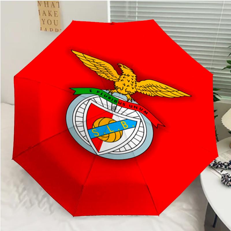Sport Lisboa e Benfica Print Automatic Umbrella, 8 Rib Iron Frame, Plastic Handle, Suitable for Outdoor Travel &Daily , Ideal Gift