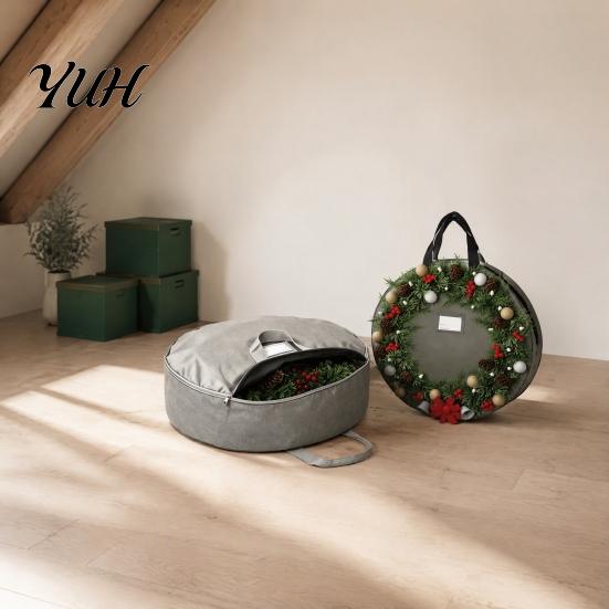 Dustproof Holiday Decoration Bin Large Round Garland Storage Bag, Waterproof Oxford Container with Organizer Bag Reinforced Handles, Tear-Resistant