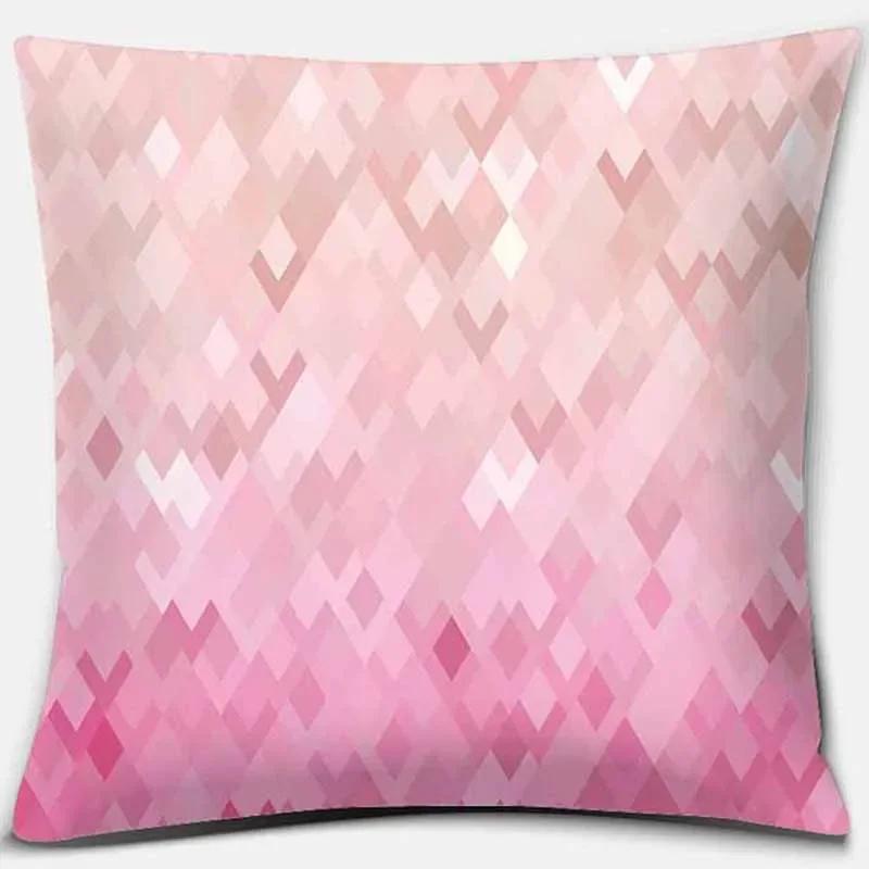 Home Decor Pink Printed Square Polyester Pillowcase Car Sofa Cushion Cover For Bedroom Living Room Sofa X