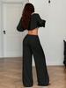 European & American Women's Solid Color Long Sleeve Top & Wide Leg Pants Two-Piece Casual Set - Spring Lazy Style