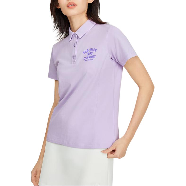 Skechers Bedrucktes gerades lässiges cooles kurzärmeliges Poloshirt für Damen Oberteile Orchidee-Lila L224W082-01X5