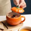 Cartoon Cute Ceramic Pumpkin Cup with Lid Breakfast Cup Dessert Soup Cup Oatmeal Cup Student Water Cup Mug