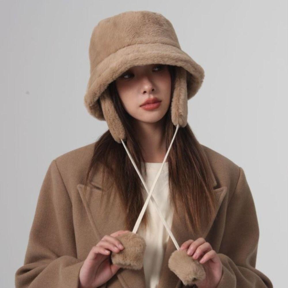 Warmer Winter Fisherman Hat Anti-cold Plush Bucket Cap Gifts Plush Panama Hat  Cycling