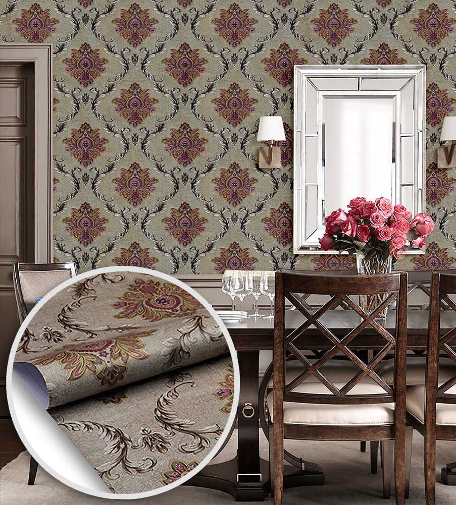 Damask Peel and Stick Wallpaper Removable Self-Adhesive Contact Paper for Drawer Liner Shelf Cabinets Furniture Wall Home Decor