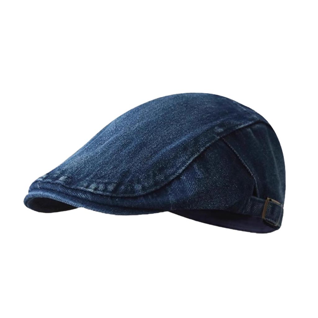 Retro Denim Newsboy Cap Adjustable Forward Flat Hat, Casual Versatile Face Slimming Artist Beret Hat for Men Women
