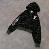 Camouflage Print Hooded Cardigan Sweatshirt Set Long Sleeve Loose Fit Streetwear Teens