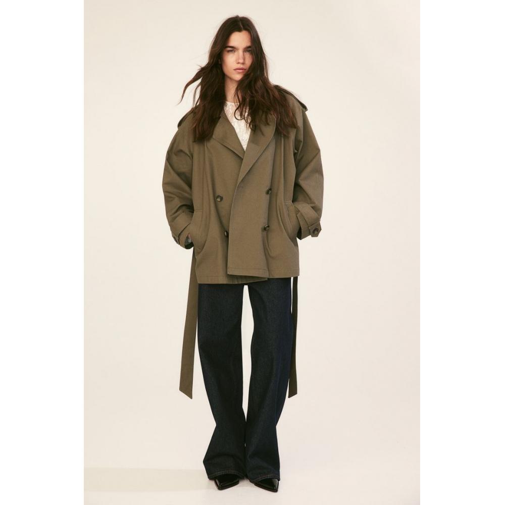 

Короткий тренчкот HM темно-зеленого цвета хаки