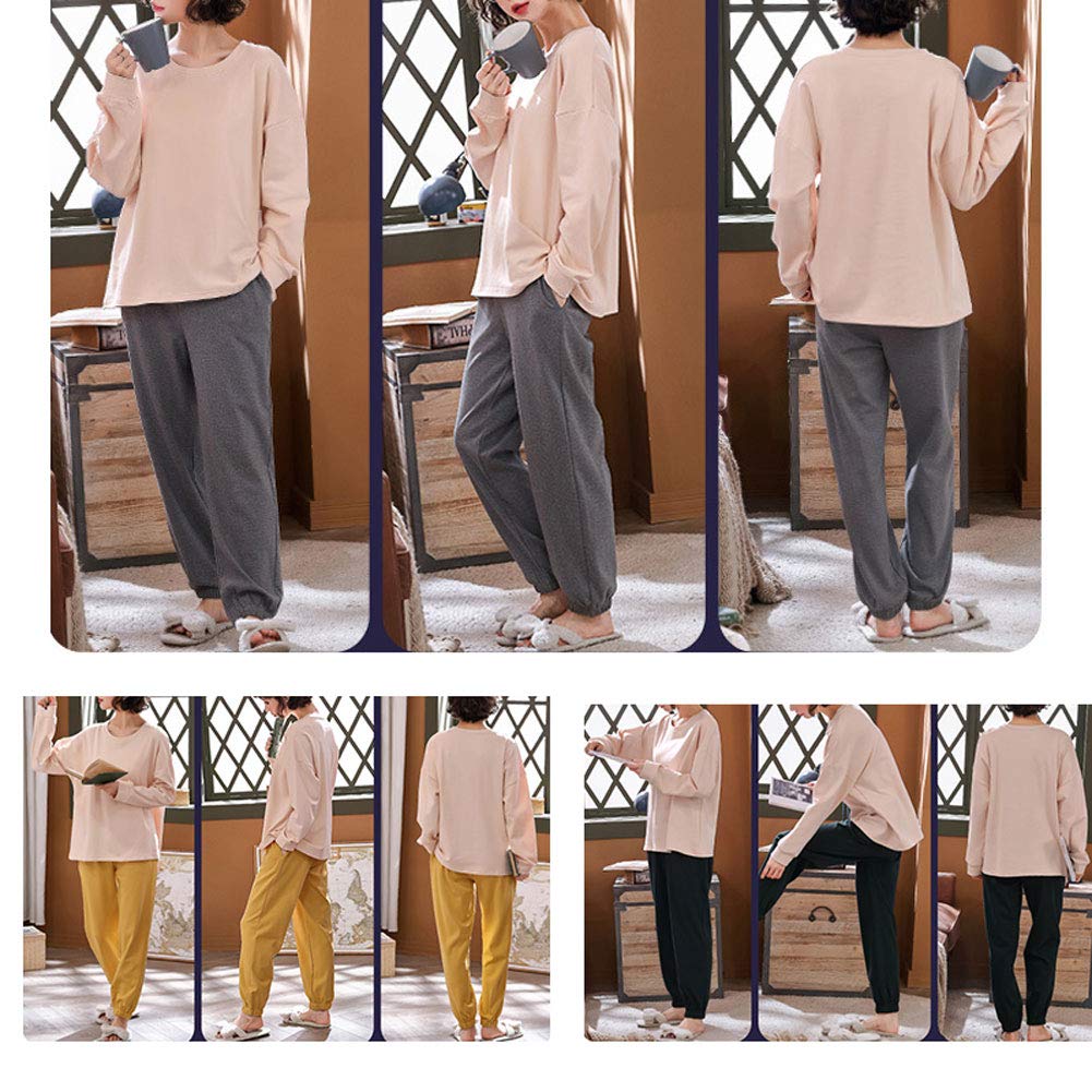 ZUEVI Pajama Long Solid Check Loose Pink and Gray Women's Set, Sleeves, Pair, Cotton, Colors, Pattern, Fit, Spring, Summer, Fall, (ZJP0024PG-XXL)