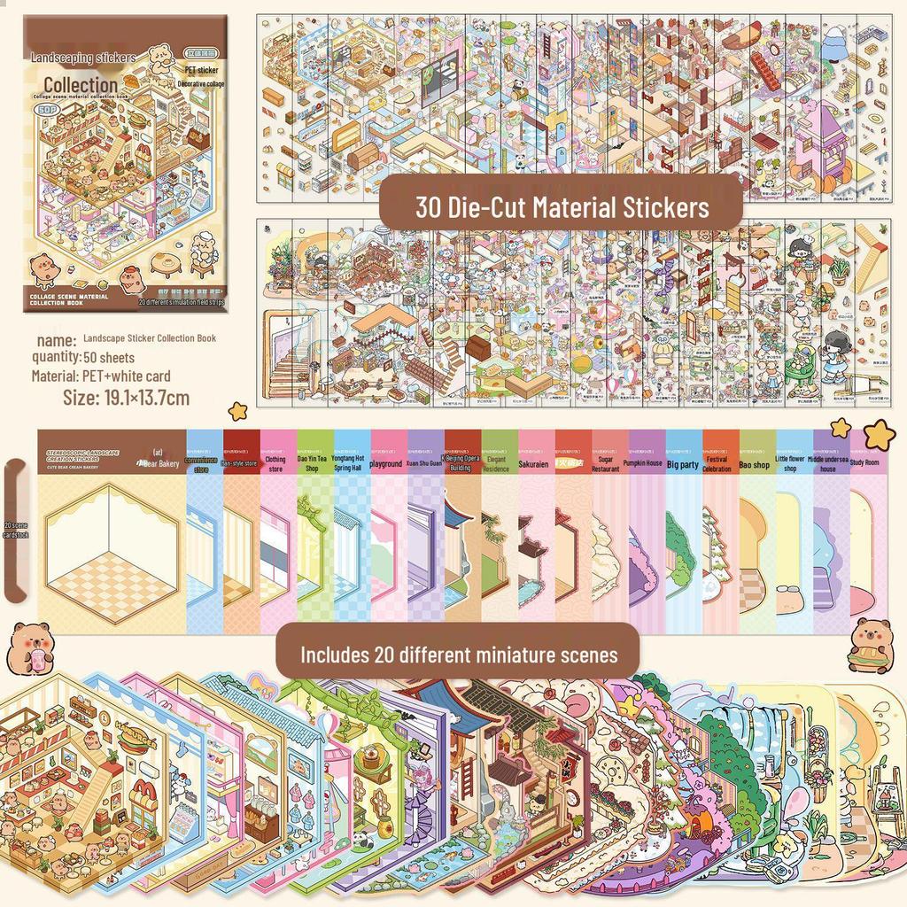 3D Miniature Scene Sticker Set - DIY Three-Dimensional House Puzzle