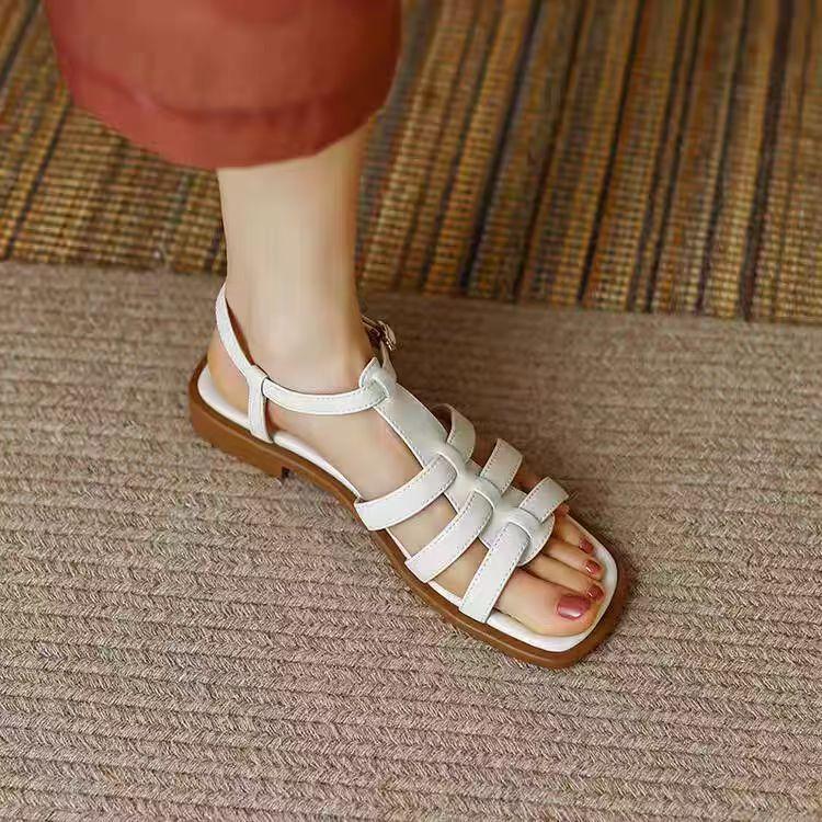 Roman sandals 22 spring and summer open-toe soft leather elegant temperament fairy style flat sandals trendy