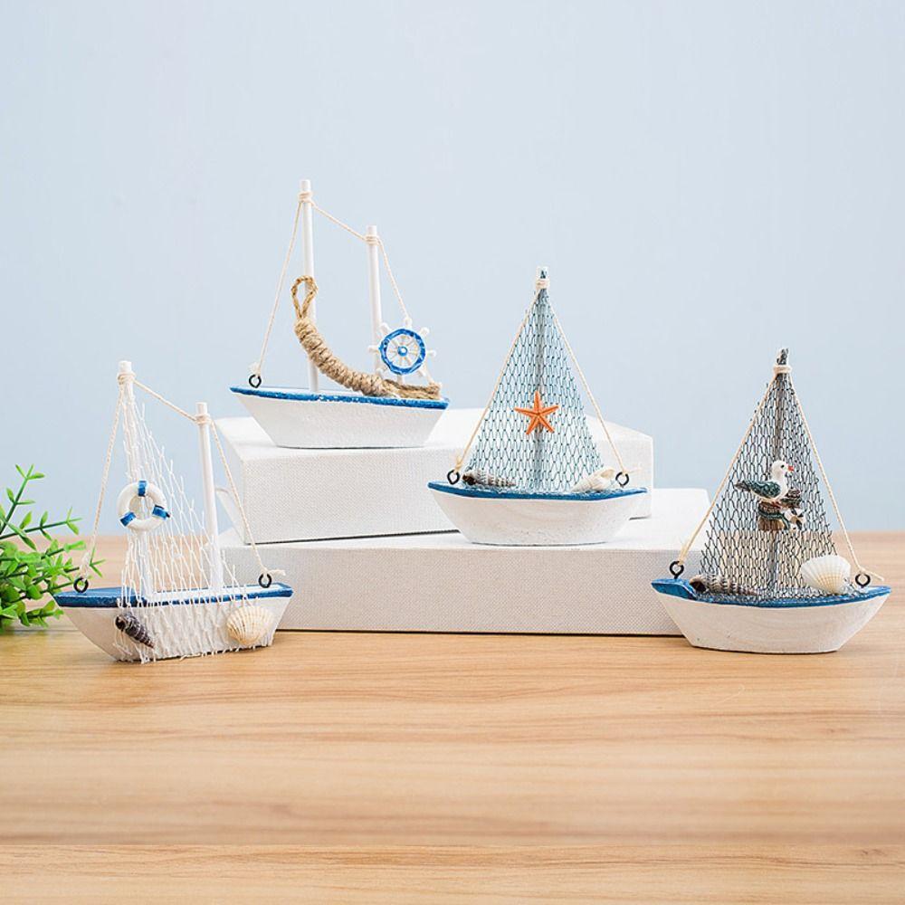 Mediterranean Style Sailing Boat Model Handmade Nautical Decor Miniature Sailboat Party Decoration