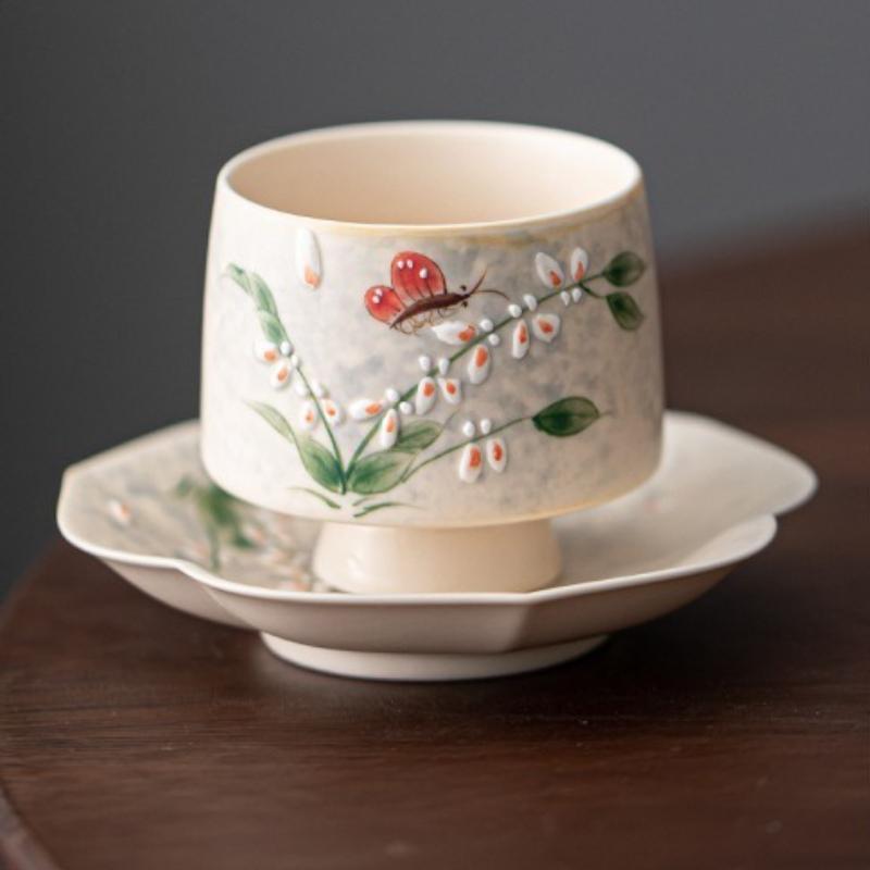 Pure hand-painted Oncidium ceramic teacup master cup women's special exquisite goblet Chinese pastoral tea cup