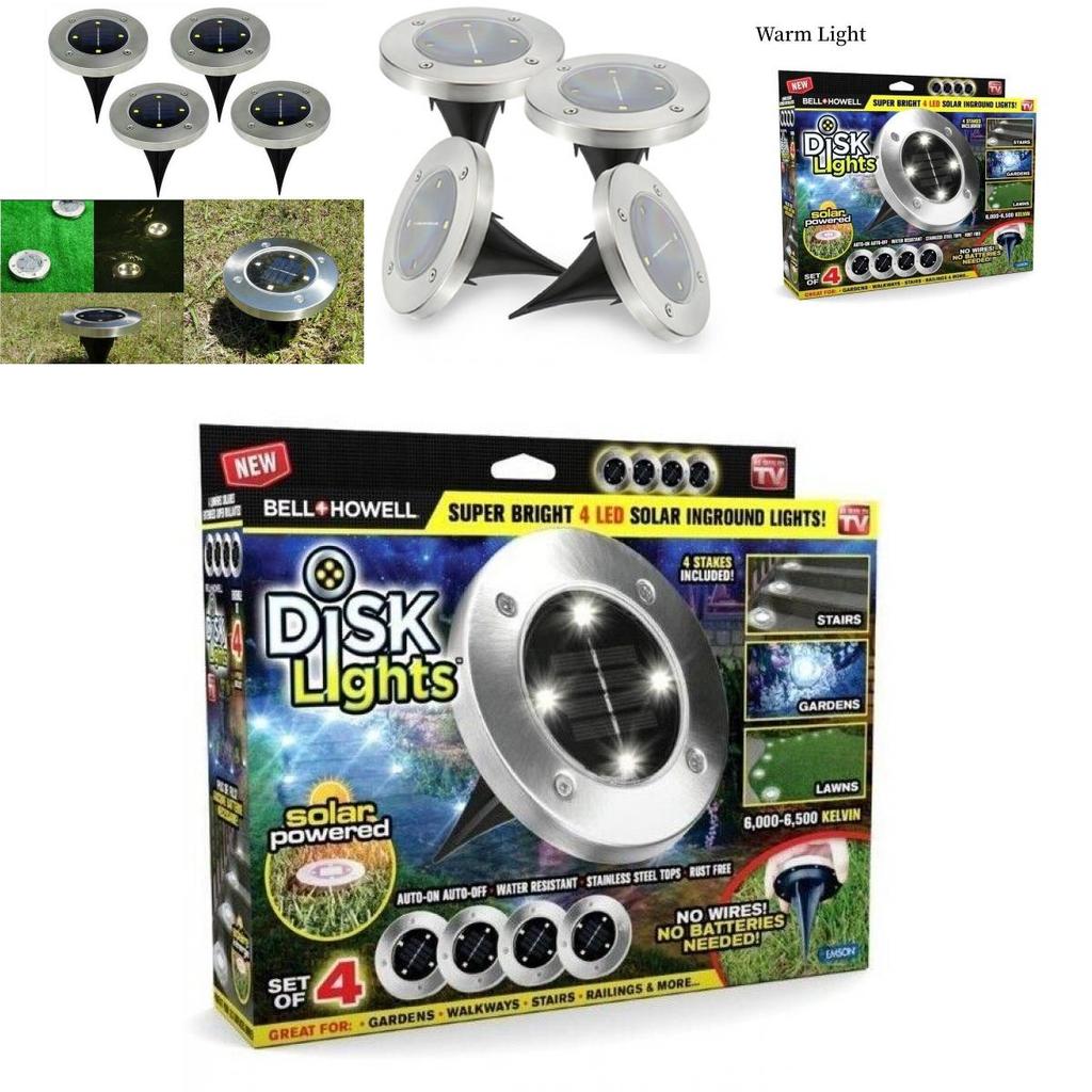 Wysokiej Jakości Lampy Dyskowe Bell Howell Zasilane Słońcem LEDowe Lampy Zewnętrzne Zestaw 4 Sztuk