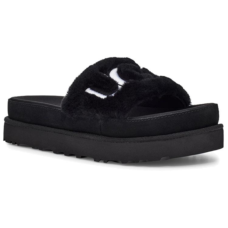 UGG Laton Fur Slide Black Slippers Women's 1111236-BLK