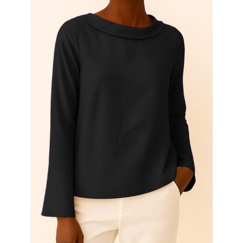 

2025 Новая женская комбинированная повседневная футболка с длинным рукавом и круглым вырезом, модная однотонная свободная универсальная футболка S