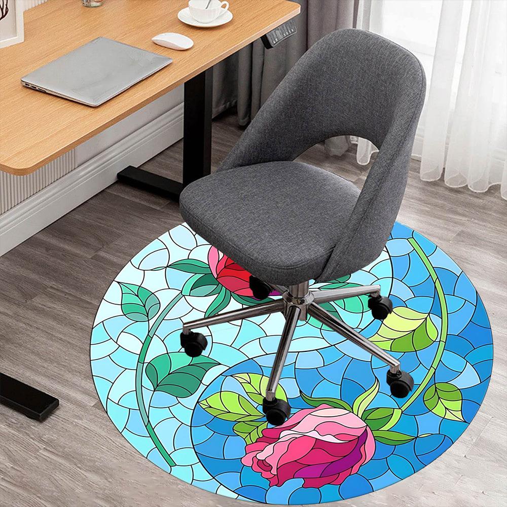 

1pc Rose Stained Glass Round Chair mat office Area Rug - Non-Slip, Floor Mat for Office, Bedroom, and Indoor Decor p127108 80cm by 80cm