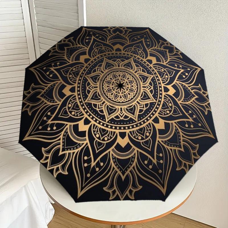 

1pc Golden Mandala Pattern Design Umbrella with Plastic Handle,Suitable for All Seasons Home Travel Outdoor UmbrellaDD496