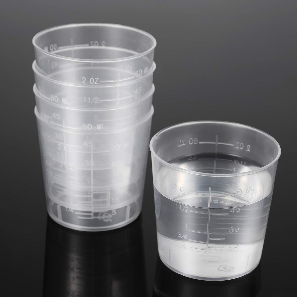 Amosfun 25-Piece Plastic Measuring Cups, 60ml Beakers, Heat-Resistant, Clear, Graduated, Commercial Grade, Shatter-Resistant, Portable, Small Capacity