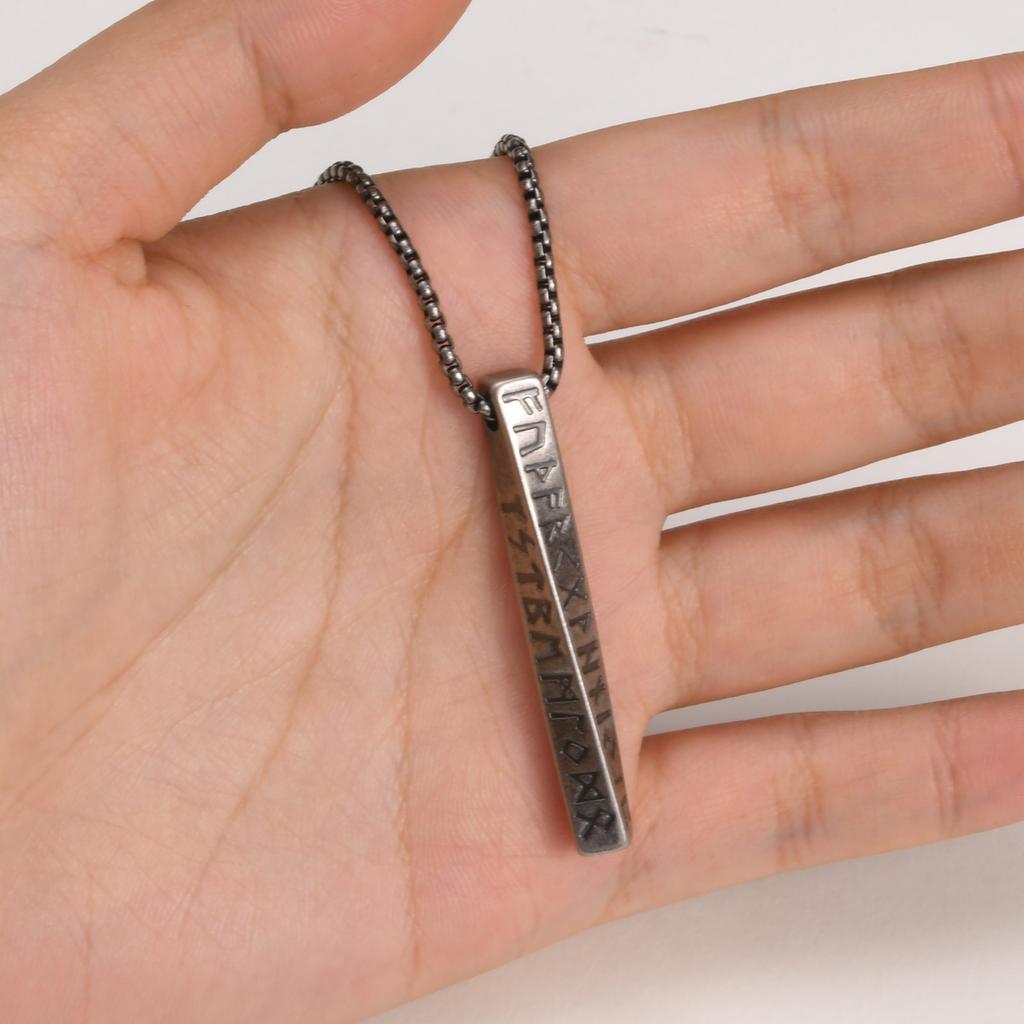 Viking Runes Necklace For Men Antique Stainless Steel Mobius Bar Pendant Norse Viking Odin Gift Jewelry