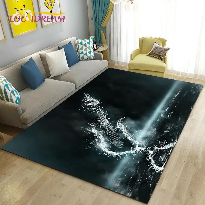 Classical Electric Guitar Music Area Rug Large,Carpet Rug for Living Room Bedroom Sofa Doormat Decoration, Non-slip Floor Mat 3D