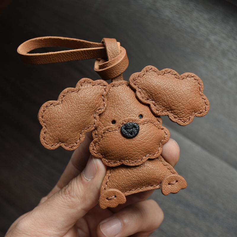 Handmade Leather Bag Charm Teddy Handmade Leather Car Key Bag Pendant Rearview Mirror Pendant Cute Simple Gift Birthday Gift