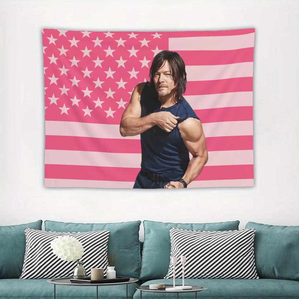 Norman Reedus American Flag Print Tapestry Aesthetic Wall Hanging For Dorm Room Home Decoration