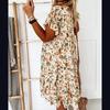 Summer Short Sleeve Round Neck Fashion Sexy Flower Print European and American Pleated Dress Women's Casual Dress
