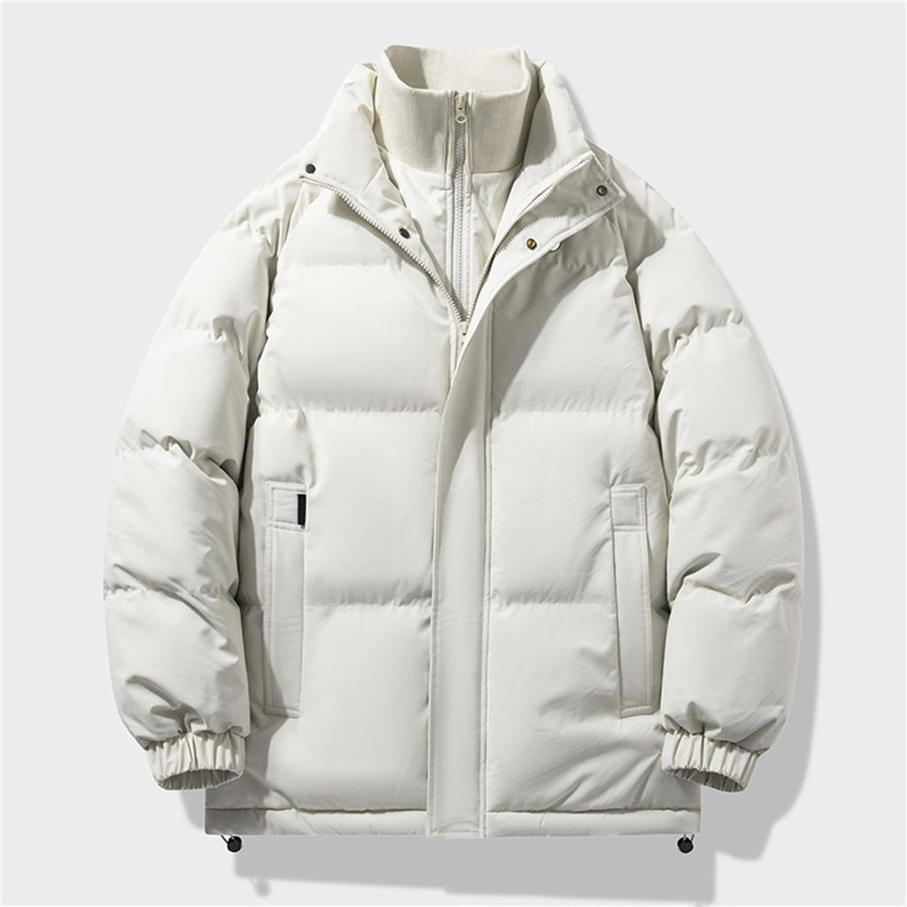 Unisex Oversized Cotton Jacket Faux Two-Piece Lined Patchwork Cotton Coat