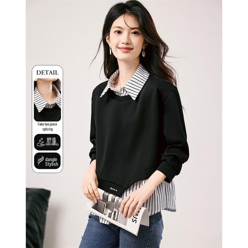 

Women s Striped Spliced Polo Collar Sweatshirt XL