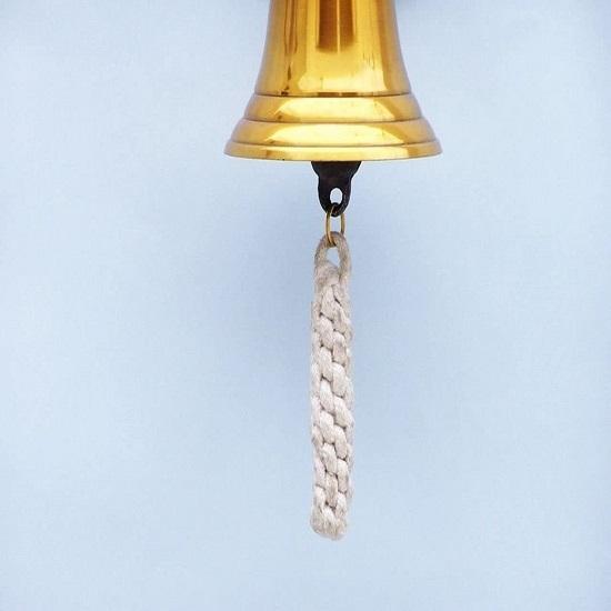 Brass Plated Hanging Ship Wheel Bell, 17.78 Cm
