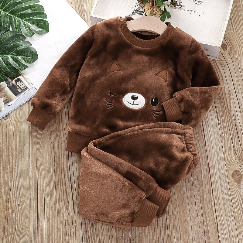 Ropa de hogar para niños de otoño e invierno, pijamas bonitos para bebés y niñas, conjuntos de 2 uds. De pijamas de dibujos animados para niños, pijamas cálidos de manga larga