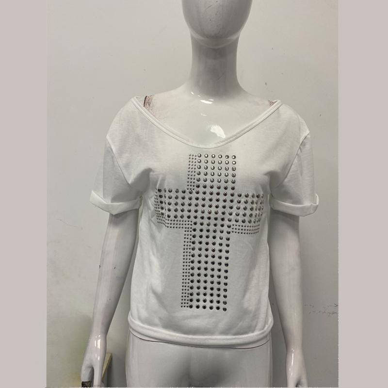 Europäisches und amerikanisches Sommer-V-Ausschnitt schulterfreies lässiges lockeres T-Shirt
