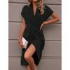 women's Satin V Neck Batwing Short Sleeve Twist Front Wrap Midi Dress Elegant Party Cocktail Dress