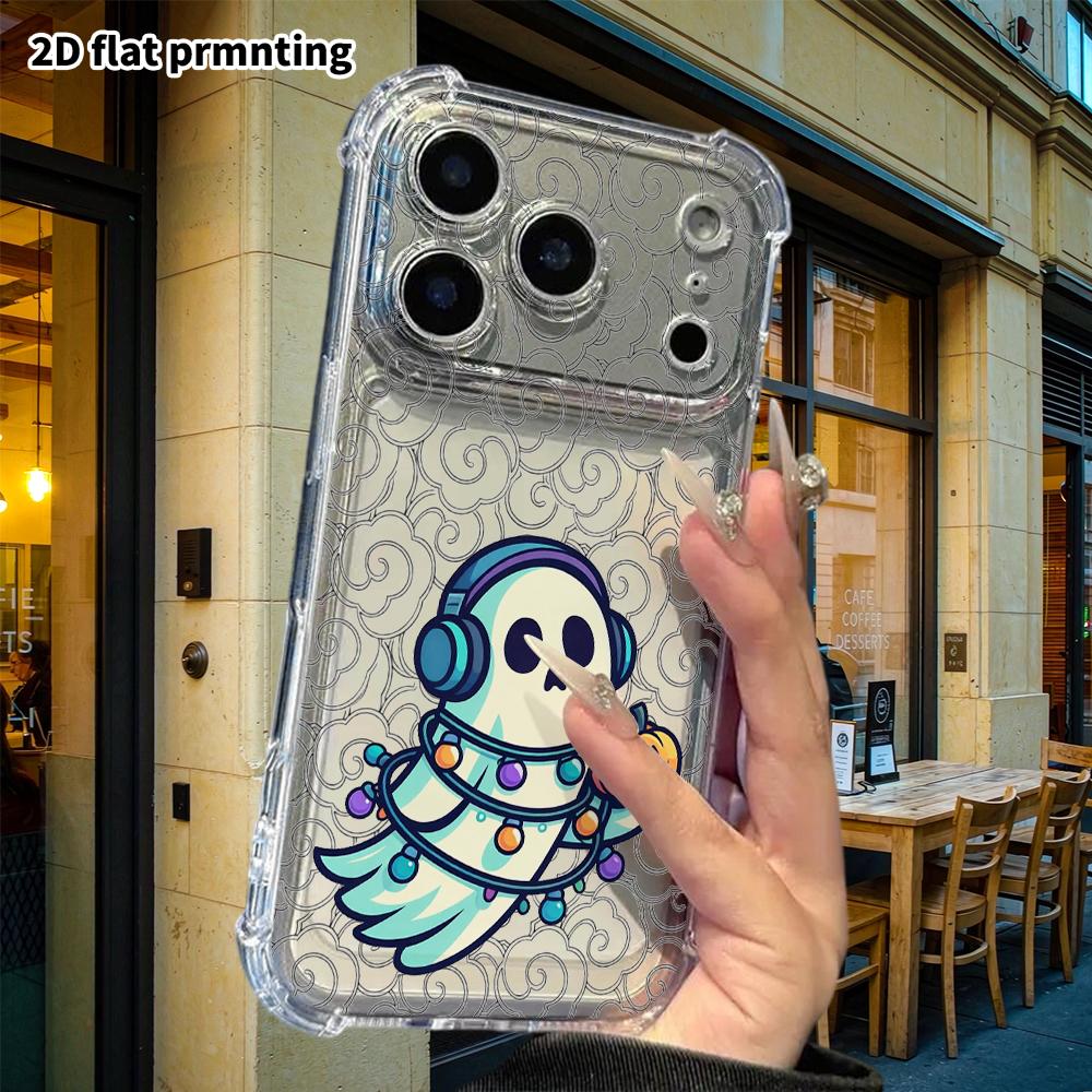 Phone Case: 2D Flat, Suitable for iPhone 18 17 16 15 14 13 Pro, Transparent Corner Protection Case, Ghost Pumpkin, Christmas and Halloween Gift