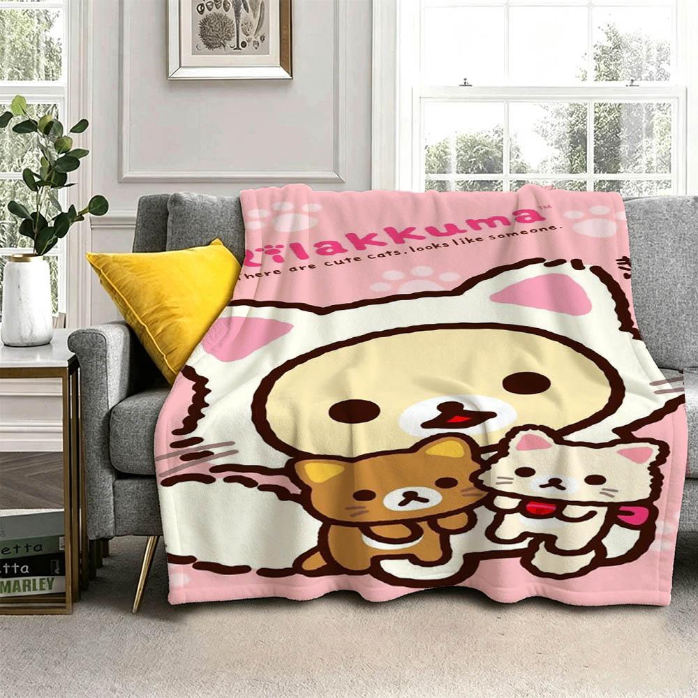 Hot Cute Kawaii Cartoon R-RilakkumaS 3D Flannel Blanket Soft Throw Blanket Art For Home Decor Bedroom Bed Sofa Picnic Fans Gift