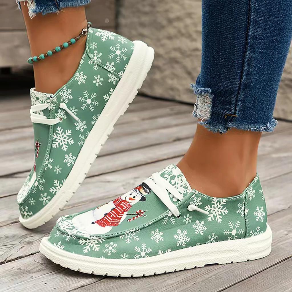 Fashion 2024 New Autumn Baotou Christmas Printed Comfortable Shoes Women Slip On Breathable Flat Canvas Casual Shoes Zapatos De Mujer
