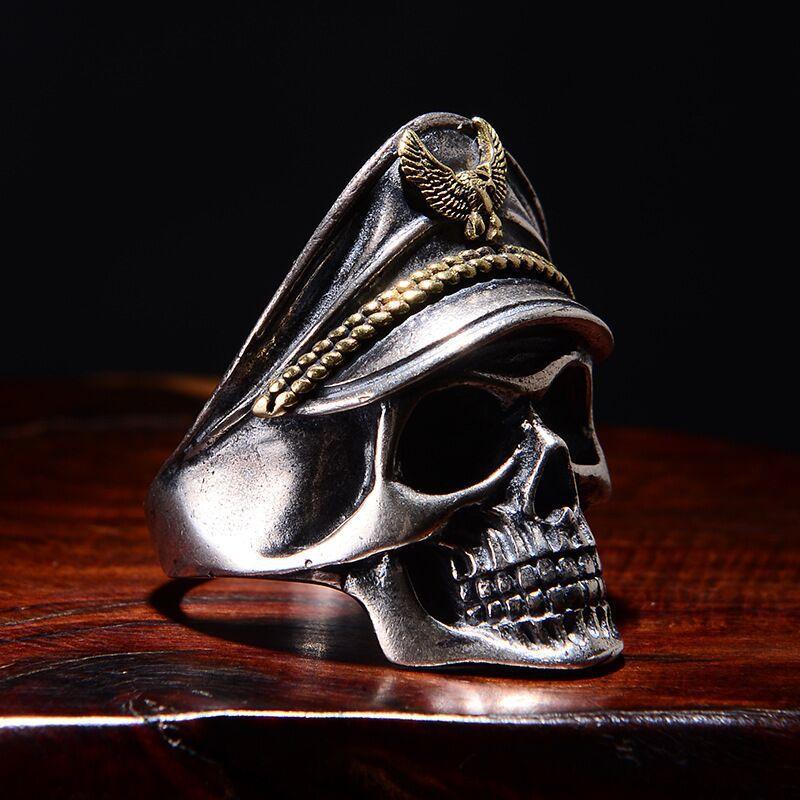 Skull Ring Officer Captain Open Adjustable Bracelet Ring