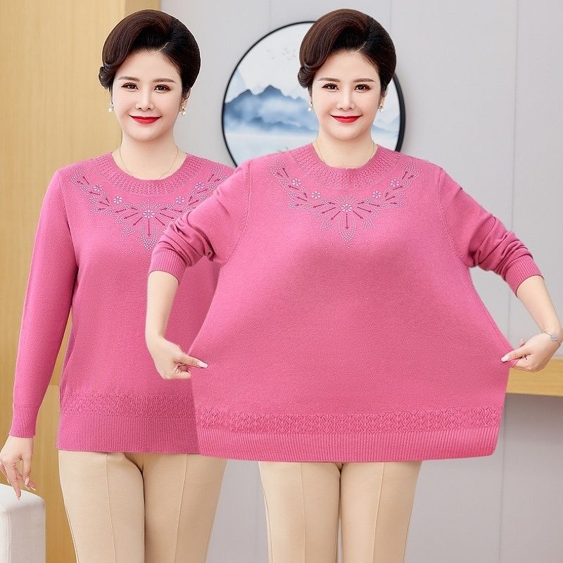 

100.00кг XL одежда больших размеров для женщин Толстый свитер для мамы Свободный для среднего и пожилого возраста Специальная фигура Осенне-зимняя одежда Трикотаж Топ одежда Pink A02 4XL