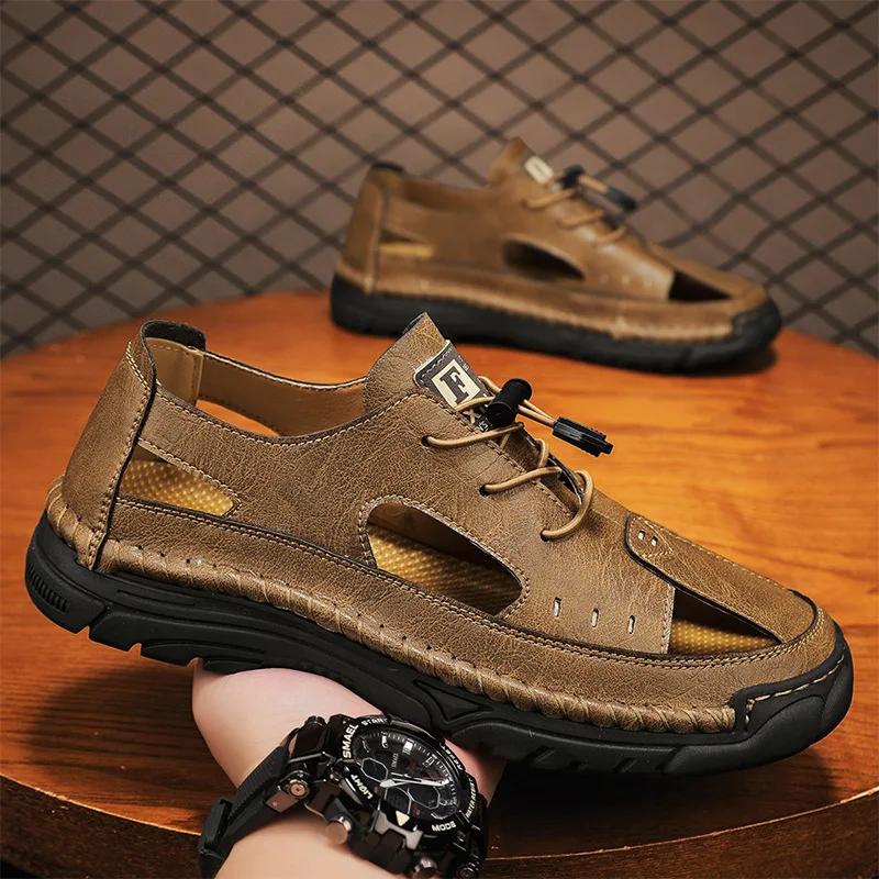 Men's Shoes Leather Male Hollow Out Walking Shoes Men Outdoor Driving Shoe Fashion Mens Sneakers Non-Slip Casual Luxury Sandals