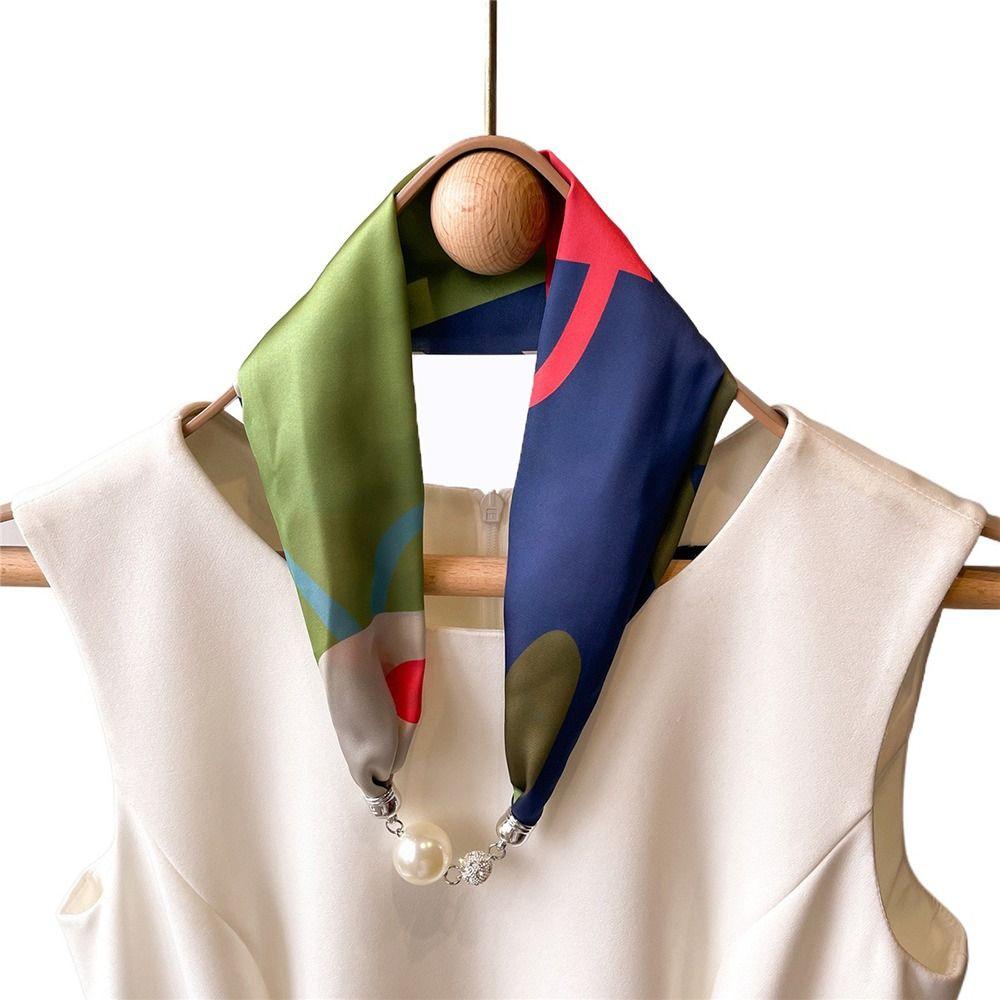 Women Bib Neck Guard Multifunctional Silk Scarf Satin False Collar Print Scarves Cross Neckerchief