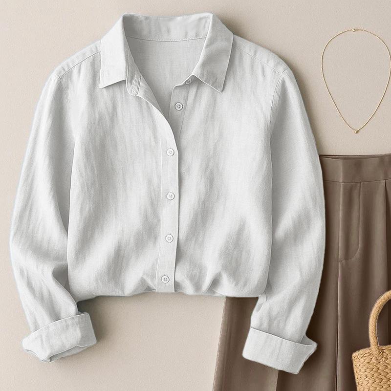 Women's French Casual Cotton Linen Long Sleeve Shirt - Spring/Autumn Collection