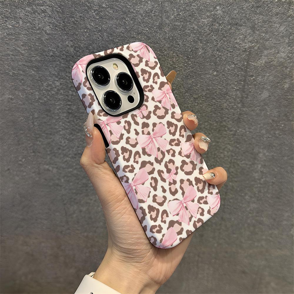 New 2-in-1 Magnetic Film, Mobile Phone Case, Iphone13 Bow Leopard Print Mobile Phone Case, Apple 17pm.
