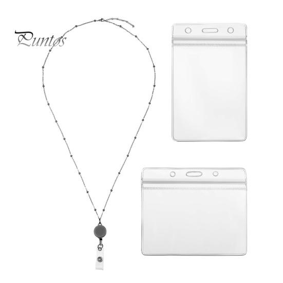 

Шнурки для бейджей, выдвижной держатель удостоверения личности, водонепроницаемый учительский шнурок с 2 держателями для карт, искусственный жемчуг, вертикальный чехол для удостоверения личности чёрный