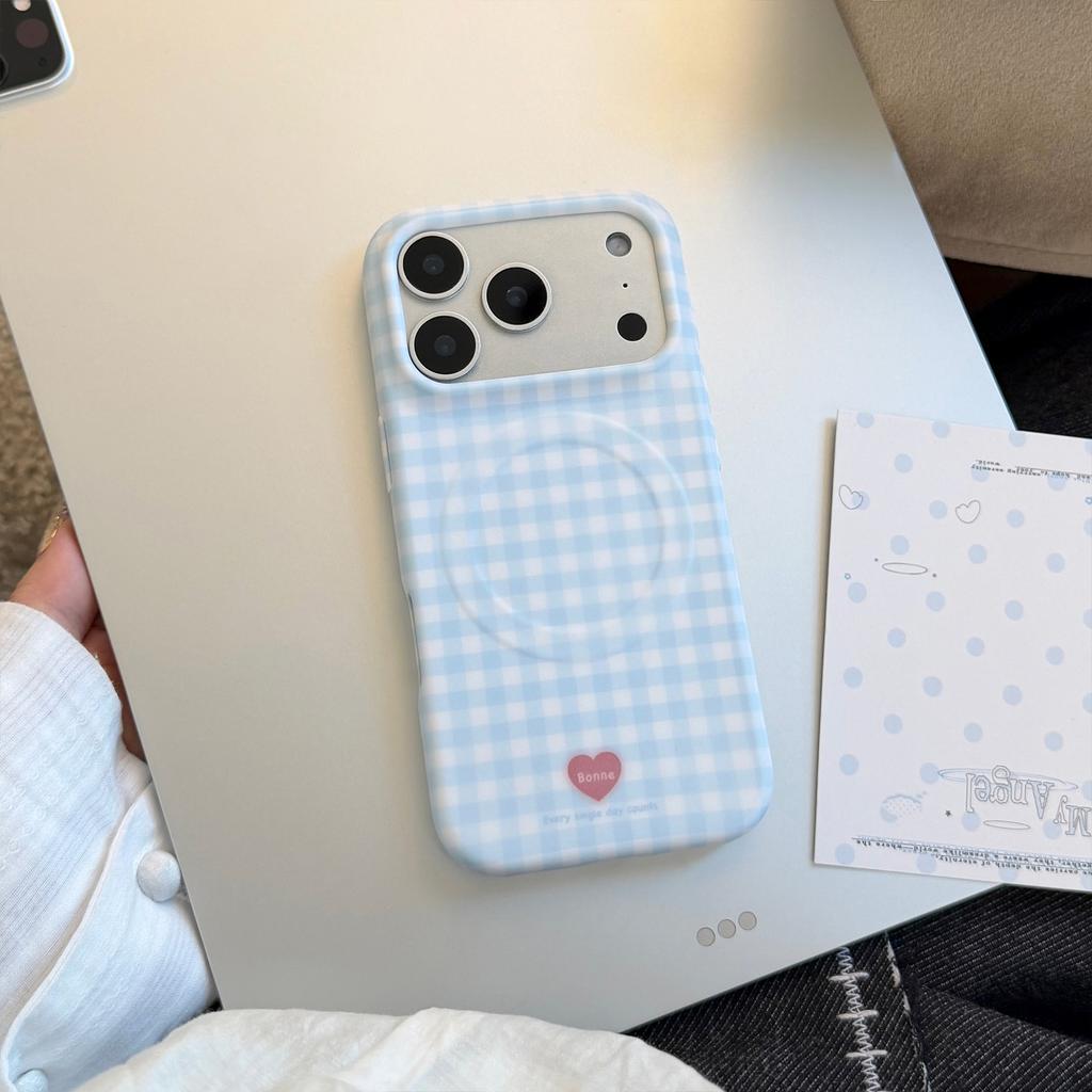 Plaid niche style suitable for iPhone 17 Pro Max, Apple 16 phone case, magnetic ins-style 15, simple 13, Korean film style