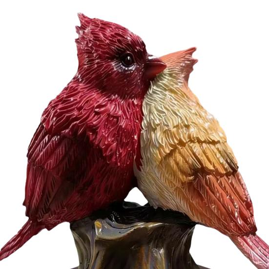 Couple Bird Statue 6" Male And Female Red Birds Figurine Collectible Resin Animal Sculpture for Living Room Home Table Shelf Decor