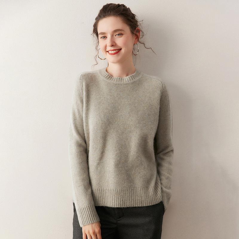 Women's Cashmere Sweater - Round Neck, Solid Color, Comfortable Loose Fit, Saddle Shoulder Knit Base Layer for Autumn & Winter.