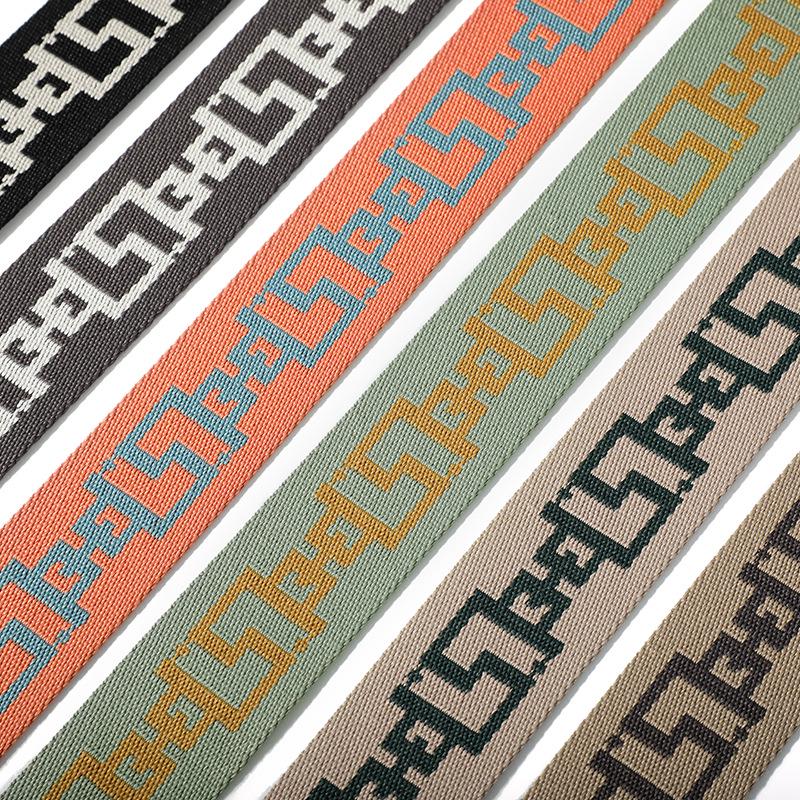 MHS-F-43 Crossbody Bag with Wide Lychee Grain Leather Strap and High-End Canvas Chain Pattern