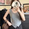 #Autumn and Winter New Polished Wide Strap Vest Inner Slim and Thin Irregular Hem Fixed Cup Short