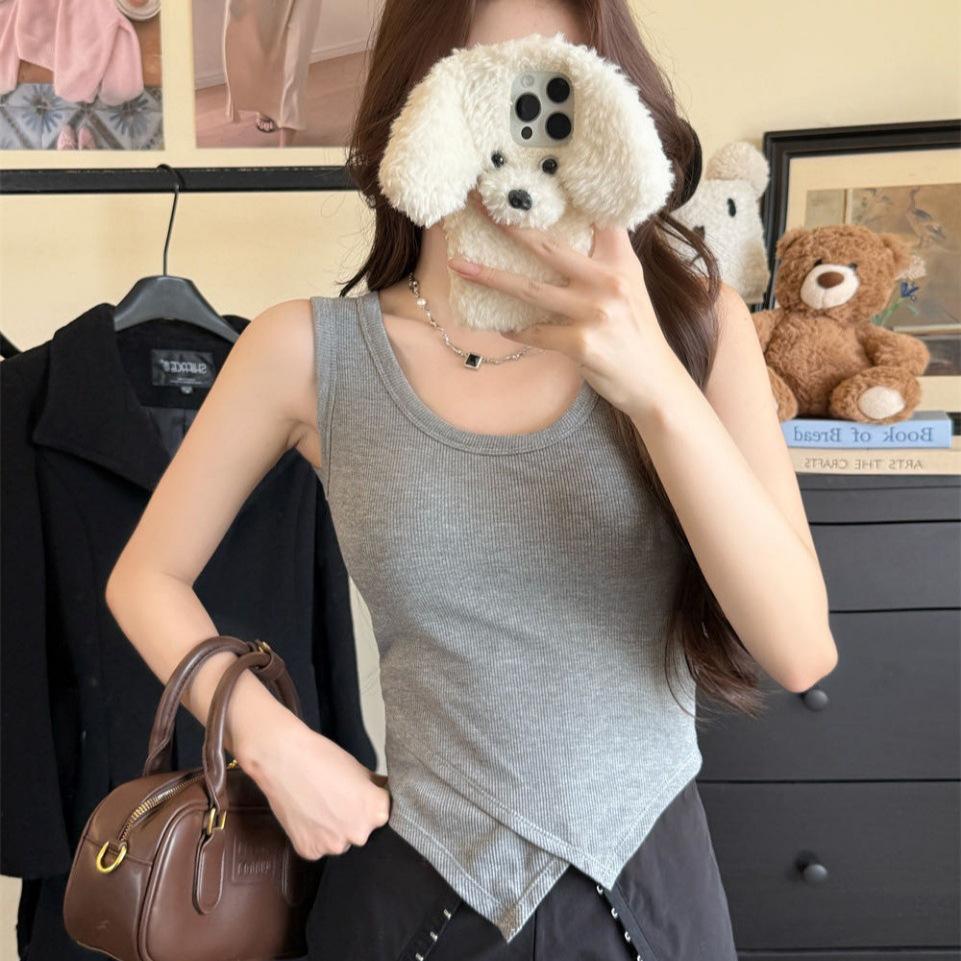 #Autumn and Winter New Polished Wide Strap Vest Inner Slim and Thin Irregular Hem Fixed Cup Short